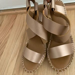 9.5 rose gold criss cross SO wedge sandals